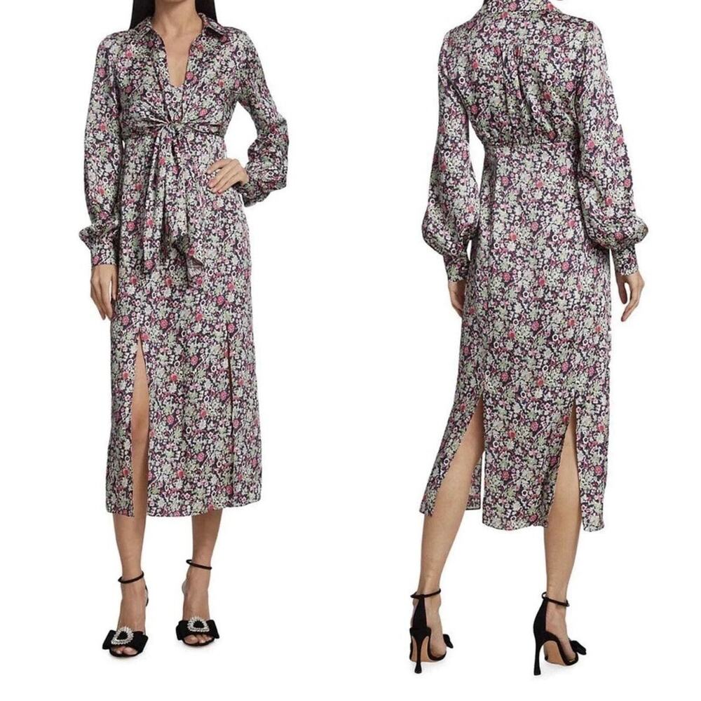 Cinq à Sept Midi Dress Womens 14 Floral Dainty Cocktail Elegant Feminine Multi - Picture 3 of 16